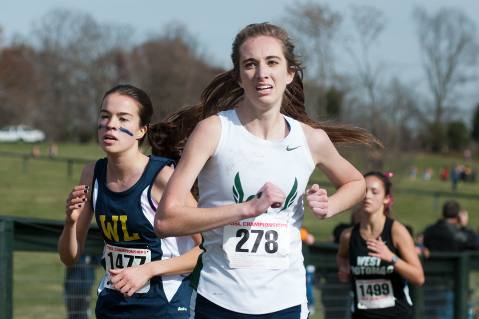 Rebholz breaking the two mile record at the cross country meet. 
Photo Courtesy of: Mike Sommers