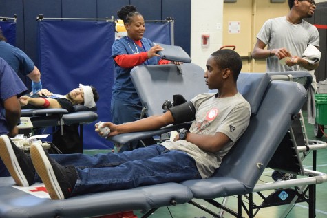 Dante Parks gets his blood pressure taken. 