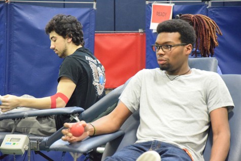 Jordan Tensley waits patiently to get his blood taken. 