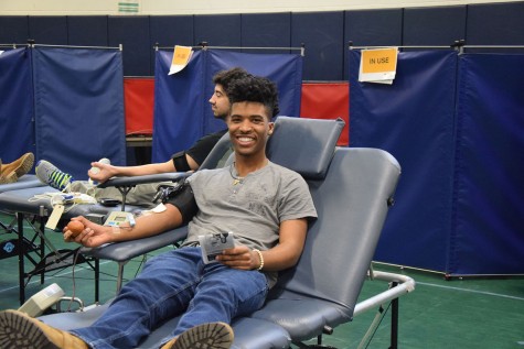 Cortne Lawrence is happy to finish giving his blood. 