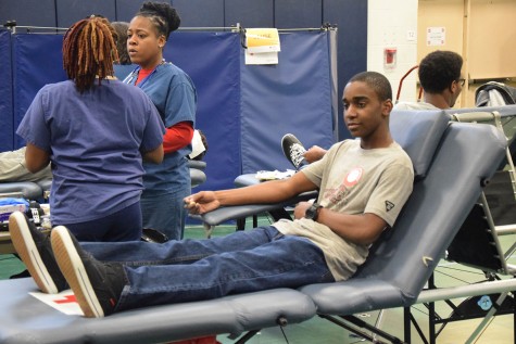 Dante Parks waits to get his blood taken. 