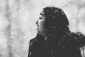 Amaya Montgomery (19) poses in the snow for Shinskie