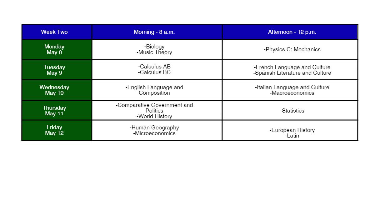 AP Exam Schedule The Talon