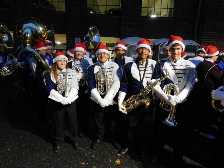 The band wore santa hats to add to the Christmas theme.