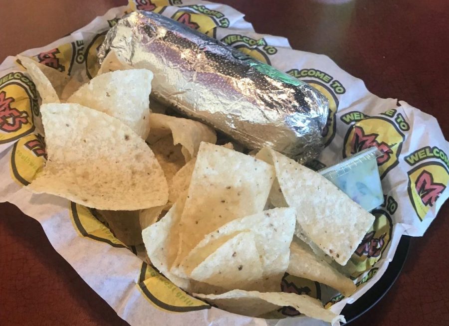 The significantly smaller chicken burrito from Moes.