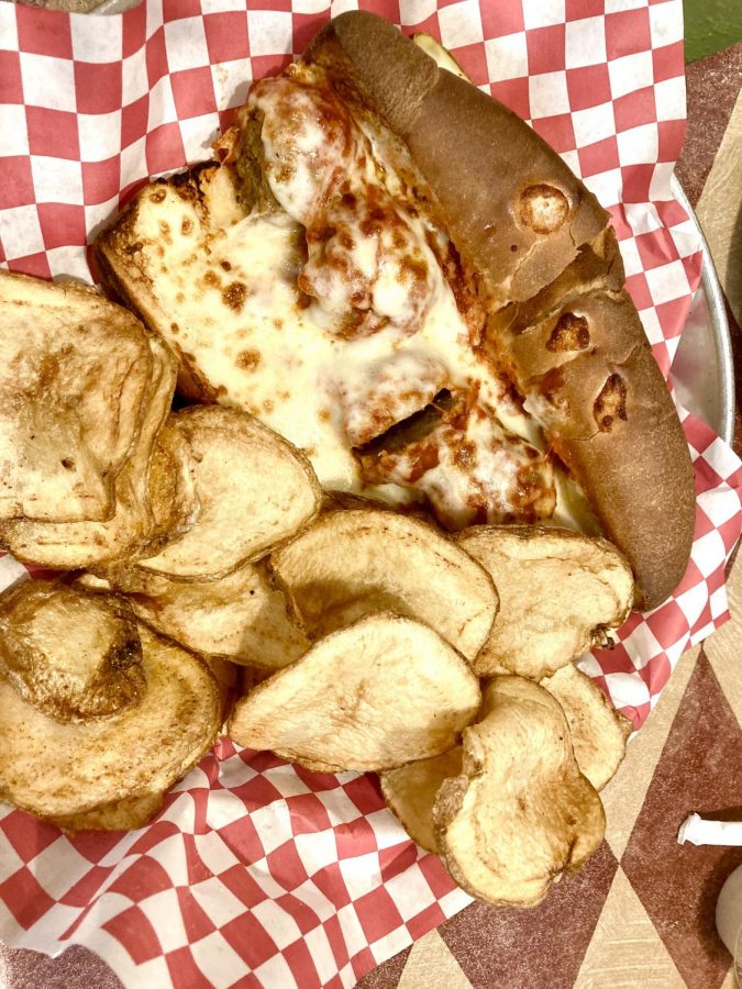 Parmesan sub with meatball added ($8.25) and potato chips ($1.99)
