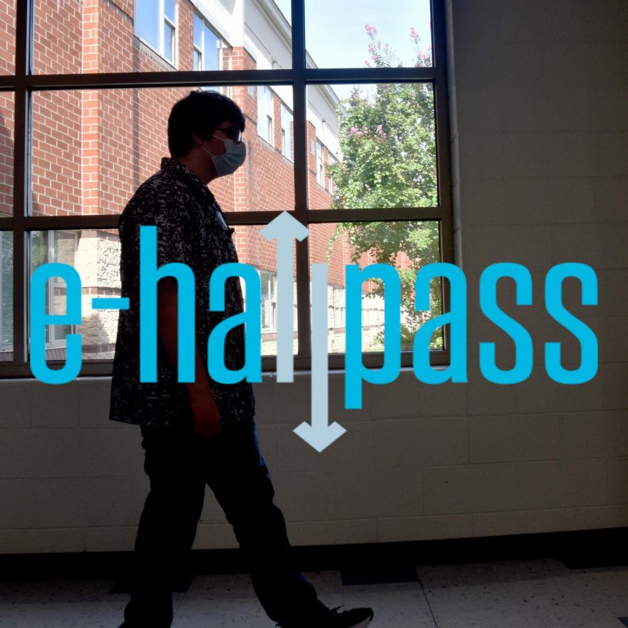 Steven Blackledge ('24) walks down the halls after activating an e-hallpass.