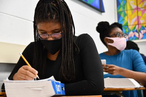 Adaevia Jones does a practice test during the SAT preparation class.