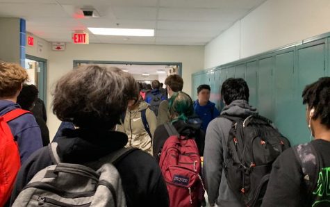 Crowded hallways during class changes at Colonial Forge.