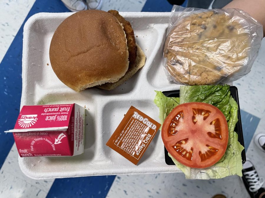 An average lunch from the school cafeteria, clad in plastic.