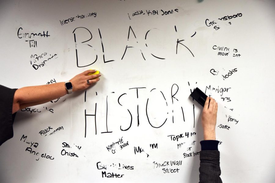 A Whiteboard was erased with the word Black History as well as black activists and movements.
