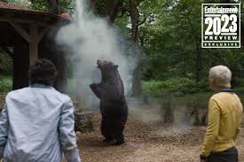 Snapshot of the coked-up bear from the movie Cocaine Bear.