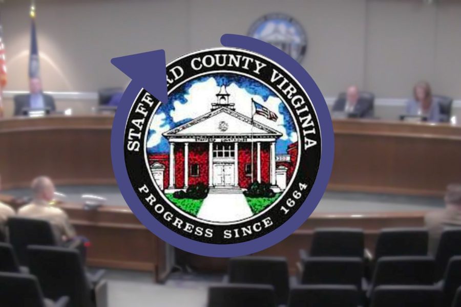 Stafford County logo surrounded by a recapping circular arrow. In the background the March 2nd meeting.